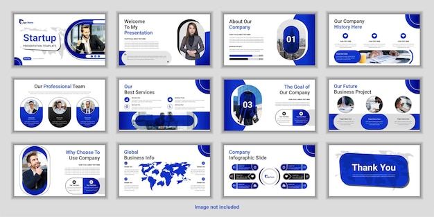 Startup business powerpoint presentation slide template set or brochure, business portfolio template