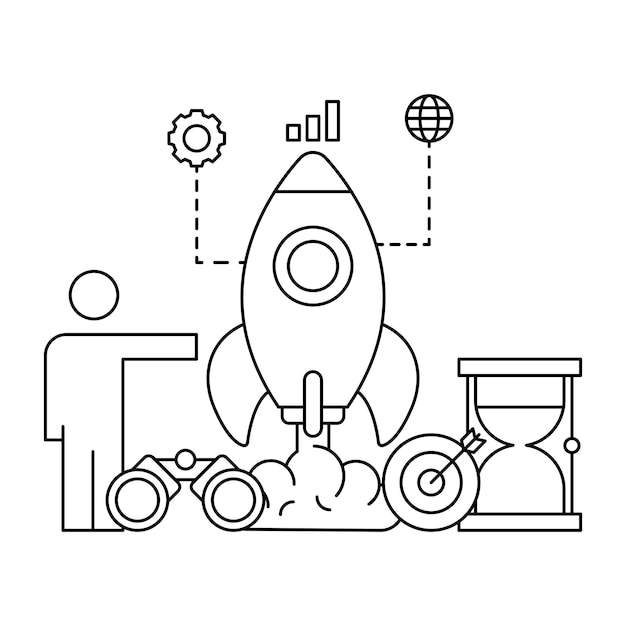 Startup concept illustration in linear style