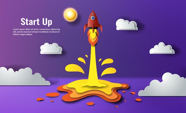 Vector startup concept with a rocket launching