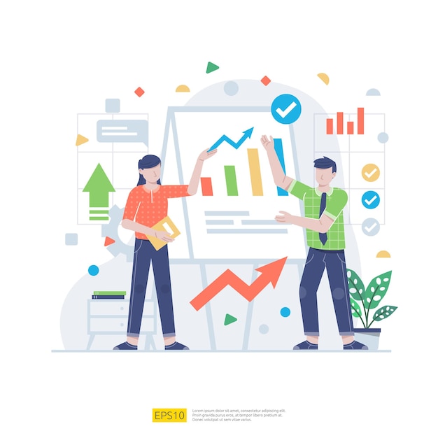 Startup employees teamwork. men and women scenes at office working and make some planning. business concept illustration of brainstorming, meeting, negotiation, talking to each other