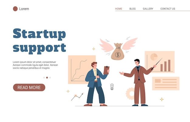 Vector startup financial support and crowdfunding website flat vector illustration