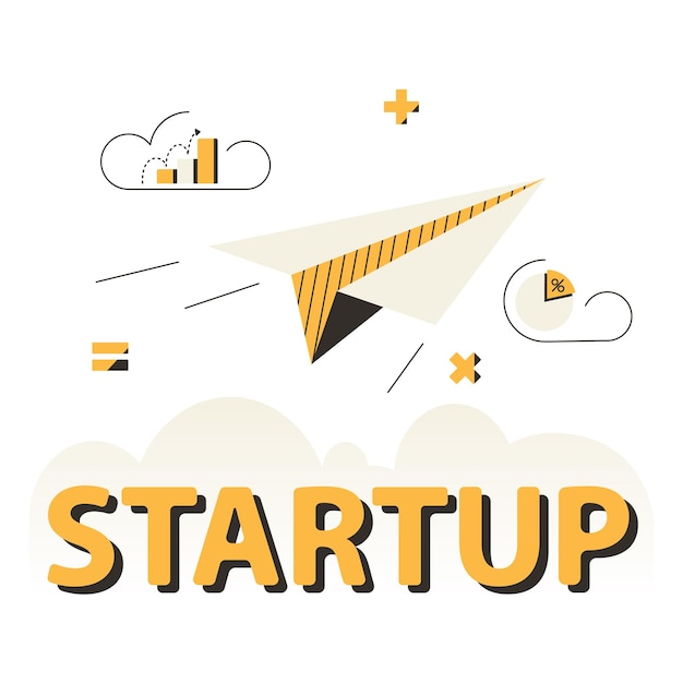 Vector startup illustration banner with paper plane