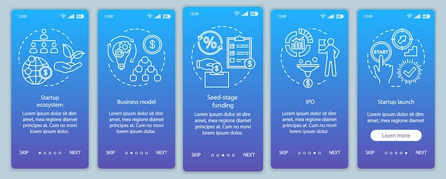 Startup investment onboarding mobile app page screen vector template