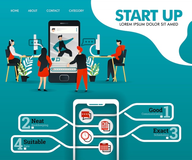 Startup poster or web concept in green