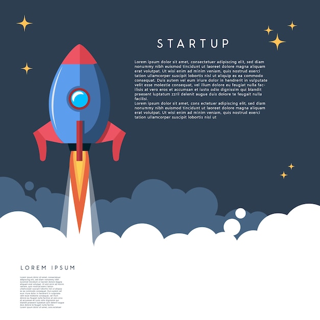 Startup. rocket launch illustration in cartoon style.  image