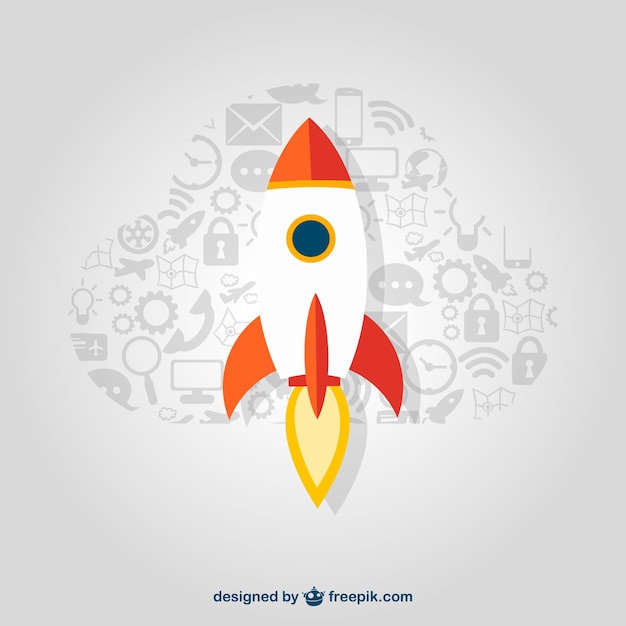 Vector startup rocket with icons