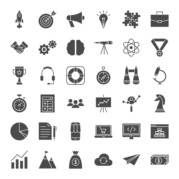 Startup solid web icons. vector set of business glyphs.