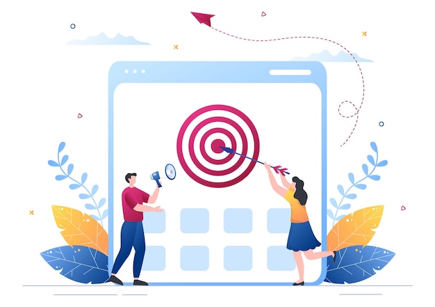 Vector startup target of business development process, innovation product, launch, shoot arrows and goal achievement in flat vector illustration