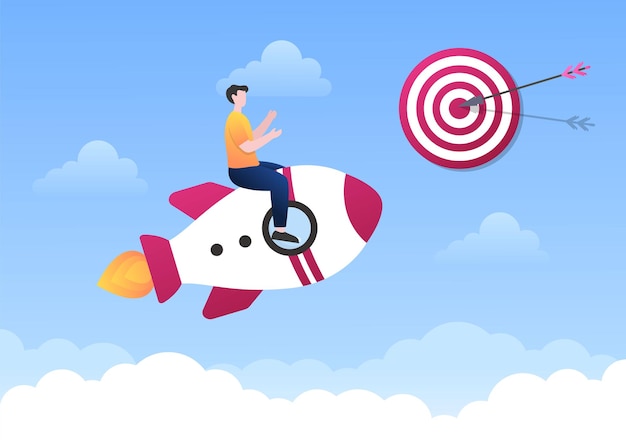 Startup Target of Business Development Process, Innovation Product, Launch, Shoot Arrows and Goal Achievement in Flat Vector Illustration