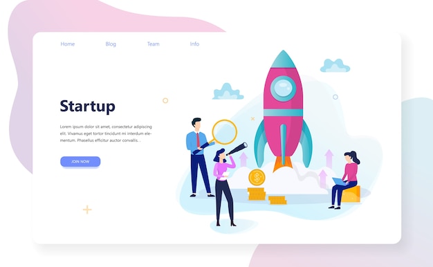 Vector startup and teamwork concept web banner. business profit