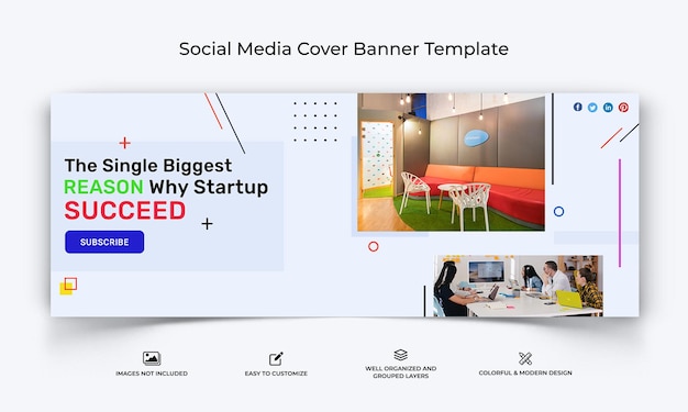 Стартапы бизнес социальные сети facebook шаблон обложки баннера премиум вектор