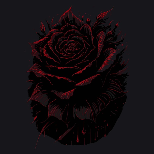 stary black red Rose flower vector art splash arts aesthetic for Tshirt design highly detailed