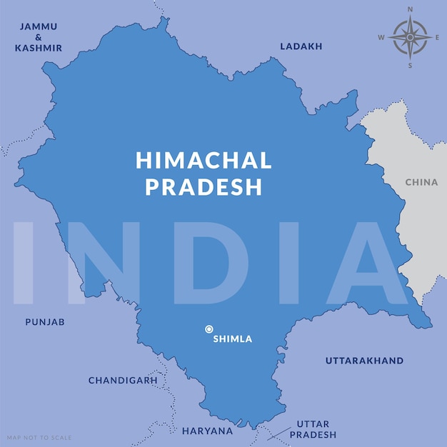 Stato dell'himachal pradesh india con la mappa disegnata a mano della capitale shimla