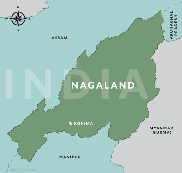 State of Nagaland India with capital city Kohima hand drawn map