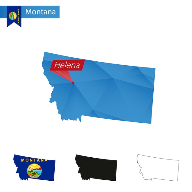 State of Montana blauwe Low Poly kaart met hoofdstad Helena