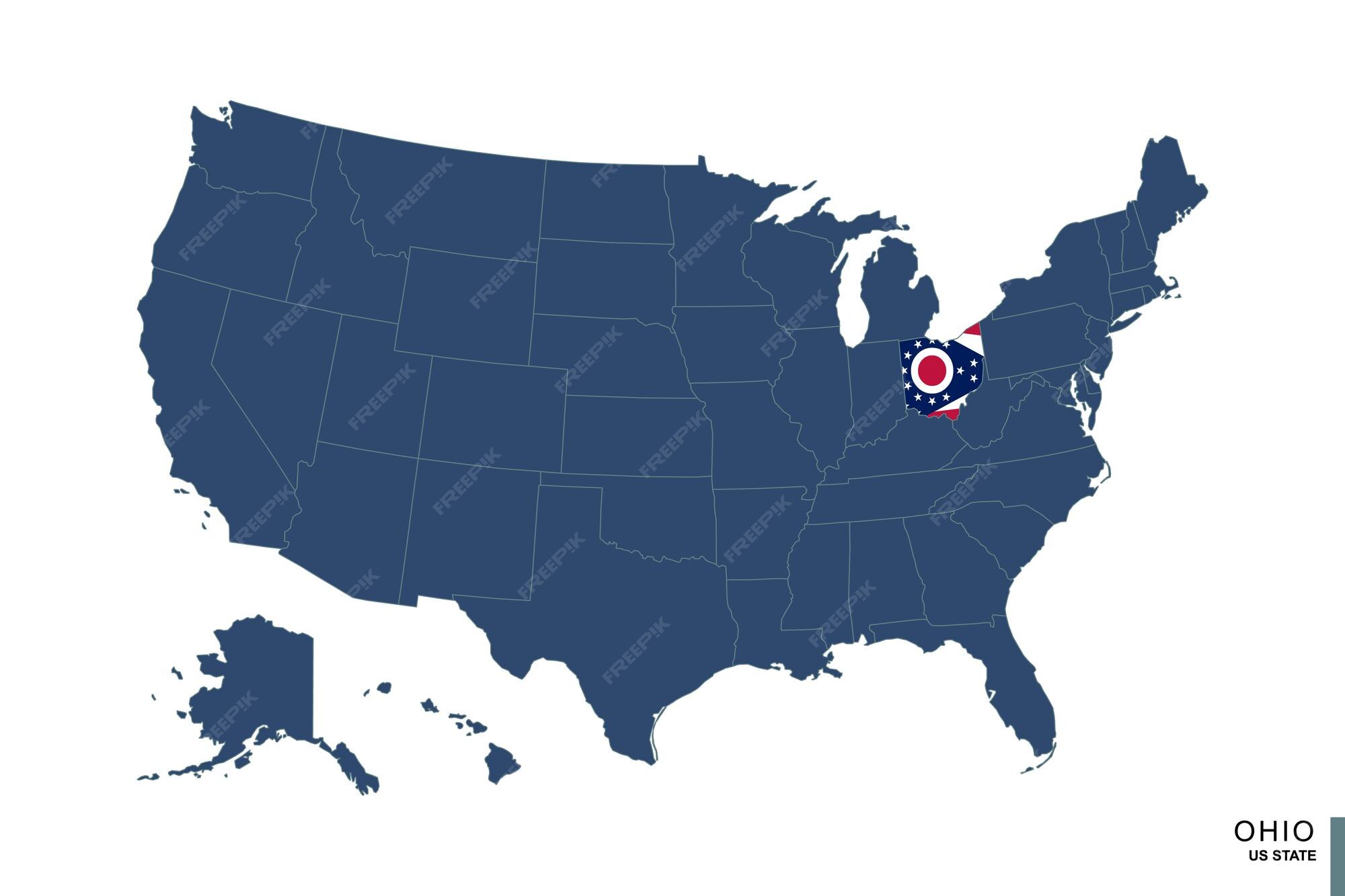 Premium Vector State of ohio on blue map of united states of america