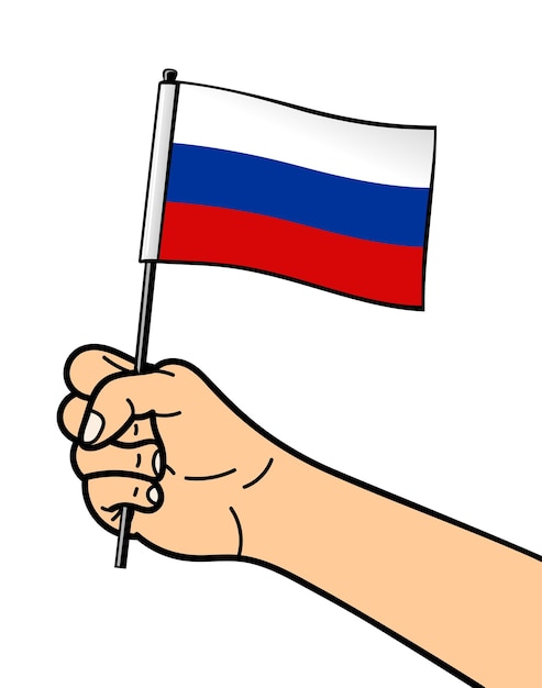 The state symbol of the flag of Russia isolated on a white background National flag in hand