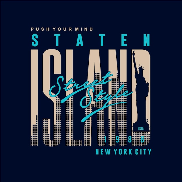 staten island with building silhouette typography vector print