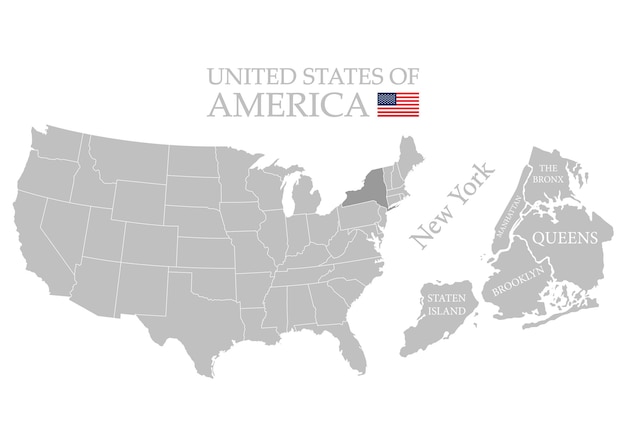 States of America territory on white background Separate state New York state Separate boroughs Vector illustration