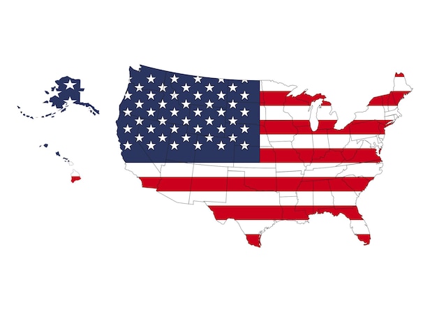 Vector states of america territory on white background usa flag separate states vector illustration