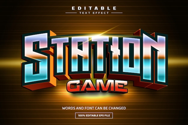 Premium Vector  Station game 3d editable text effect template