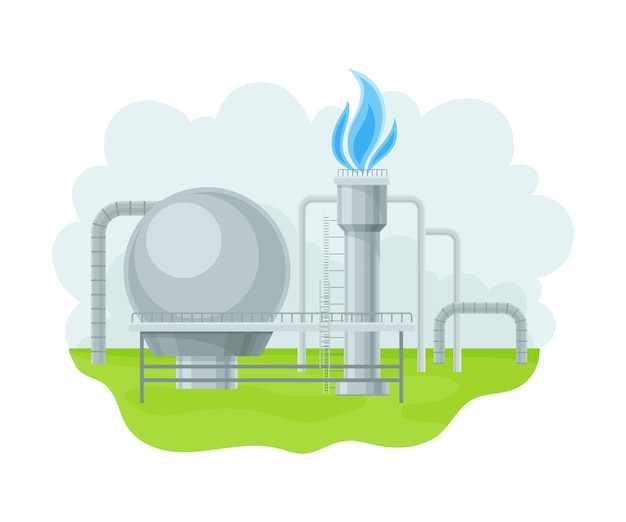 Vector station for natural gas extraction as natural resource vector illustration