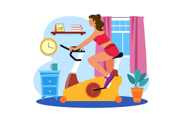 Stationaire fiets en indoor cycling Illustratie concept op witte background