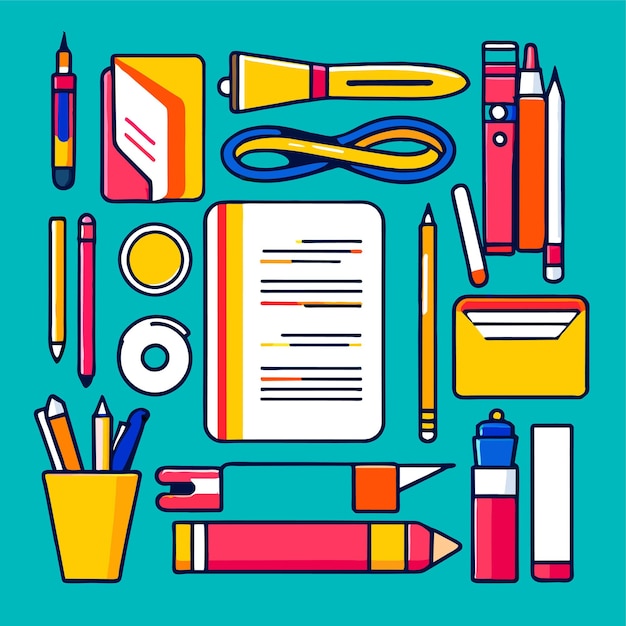 Stationery accessories on the table vector illustration