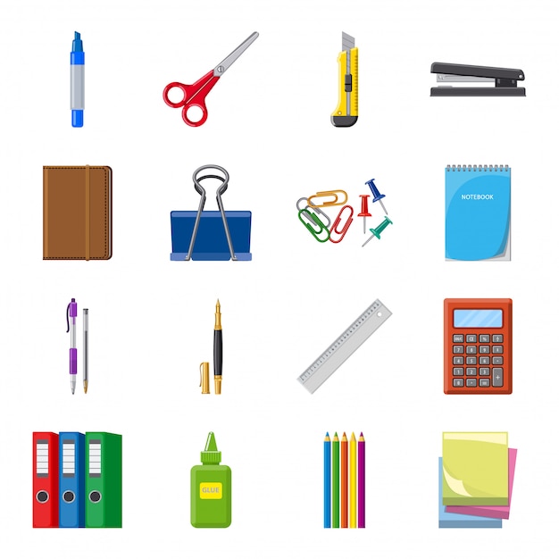 Stationery cartoon icon set, office stationery.