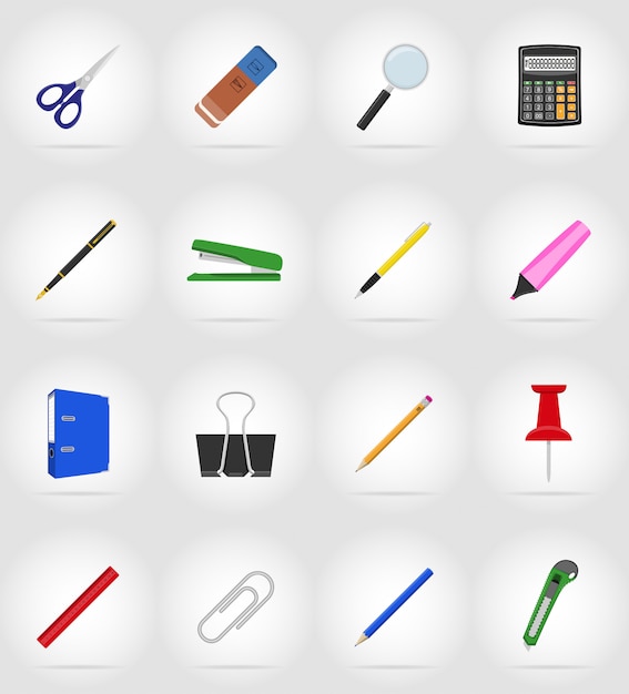 Stationery equipment set flat icons vector illustration