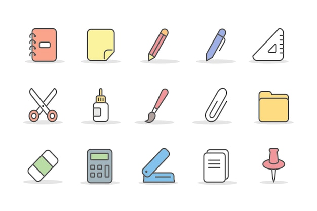 Vector stationery icon set, vector illustration