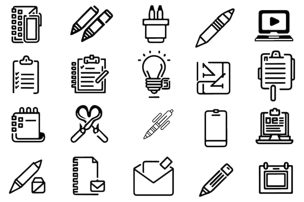 Stationery Icons Set Outline Vector On White Background