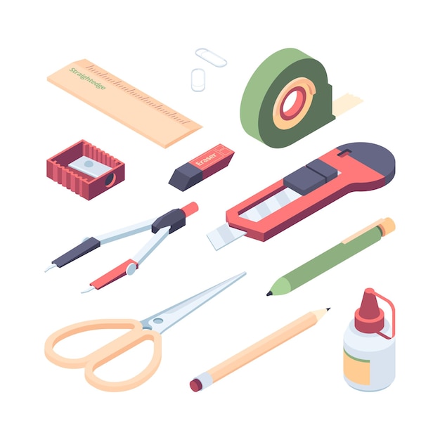 Stationery items set illustration