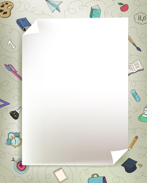 Vector stationery kit frame with a paper. back to school concept