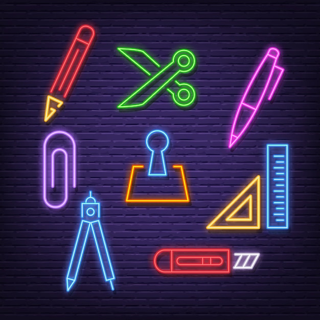 Stationery neon icons