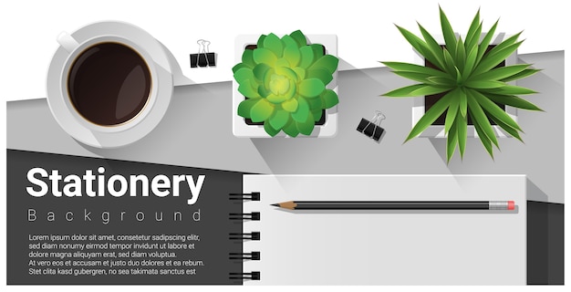 Vector stationery scene with office equipment background