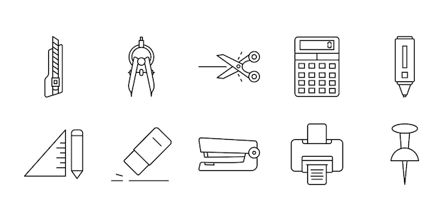 Vector stationery set icon line icon style