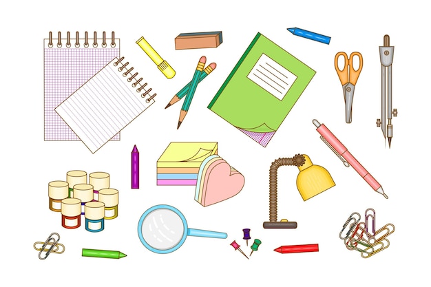 Stationery set Multicolored image Vector illustration