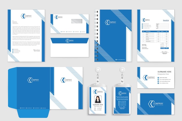 Stationery set with letterhead, business card, envelope, folder design for your brand identity