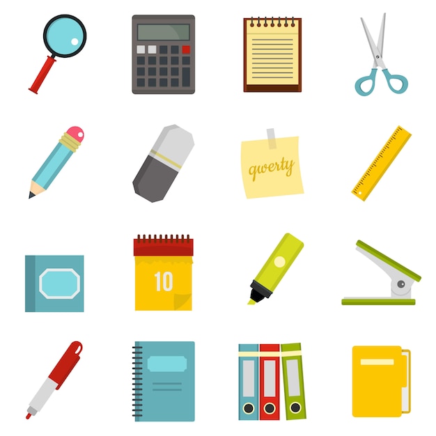 Vector stationery symbols icons set in flat style