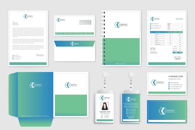 Stationery template with letterhead, business card, envelope, folder design for your brand
