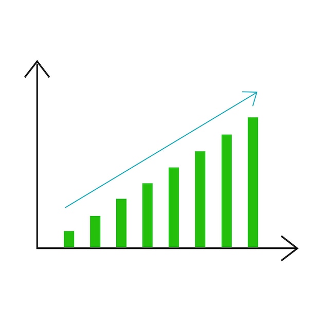 Statistic curve with arrow growing up. Shows the profit growth of a business. Vector illustration