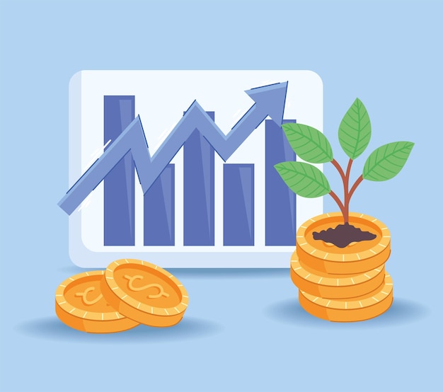 Vector statistics bars with coins