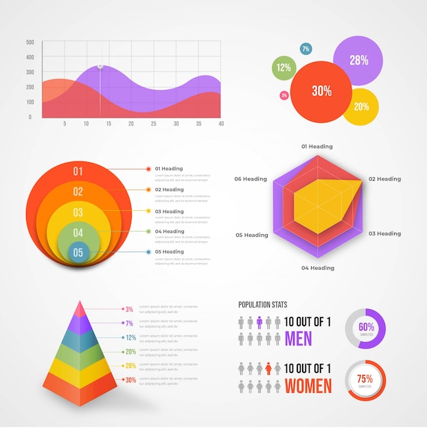 Statistics colorful infographic pack for corporate business