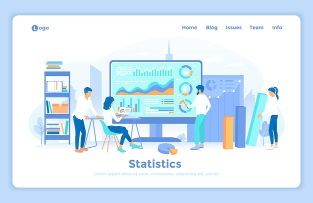 Statistics and data analysis collection of information Analytics team monitoring and analyzes stat