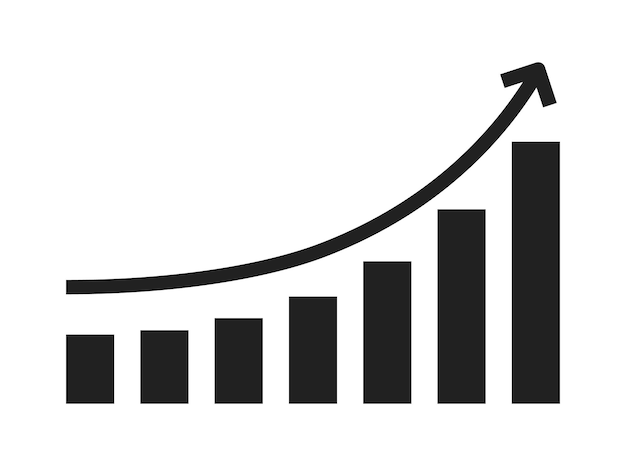 Vettore grafico delle statistiche che sale verso l'alto elemento vettoriale piatto monocromatico di crescita
