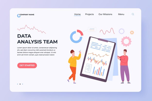 statistics screen landing data analysis analyst teamwork work brainstorming business statistic web interaction dashboard chart graph interactive website page illustration