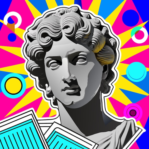Statue of Apollo on abstract background Pop art Psychedelic style Vector illustration EPS 10