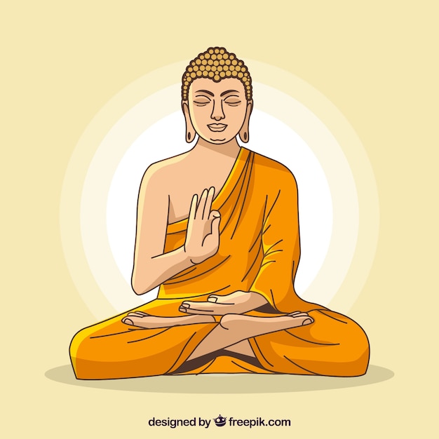 Vector statue of buddha background in flat style