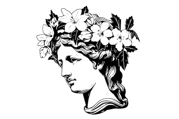 ギリシャ彫刻の像の頭手描き彫刻スタイル スケッチ ベクトル イラスト 印刷用画像